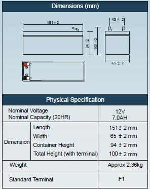 12 Volt 7Ah Rechargeable Lead Acid Battery - Image 2