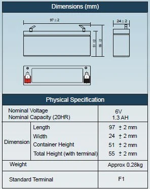 Power Sonic PS-612 ST 6 Volt 1.3Ah Rechargeable Lead Acid Battery - Image 2