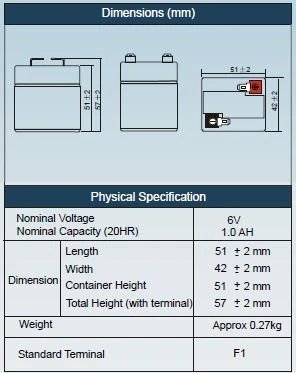 Power Sonic PS-610 6 Volt 1.0Ah Rechargeable Lead Acid Battery - Image 2