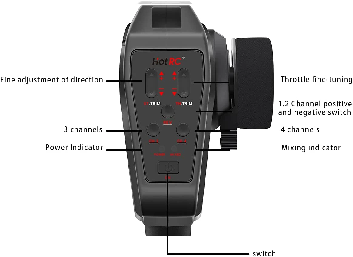 HotRC CT-400 4 Channel 2.4GHz RC Remote Control FHSS PWM One-handed Control For RC Cars, Boats, Tamiya, Bait Boats - Image 7
