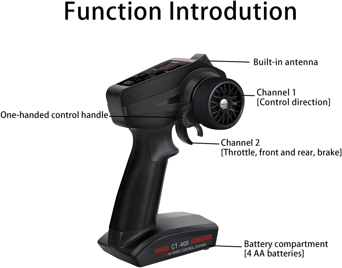 HotRC CT-400 4 Channel 2.4GHz RC Remote Control FHSS PWM One-handed Control For RC Cars, Boats, Tamiya, Bait Boats - Image 6