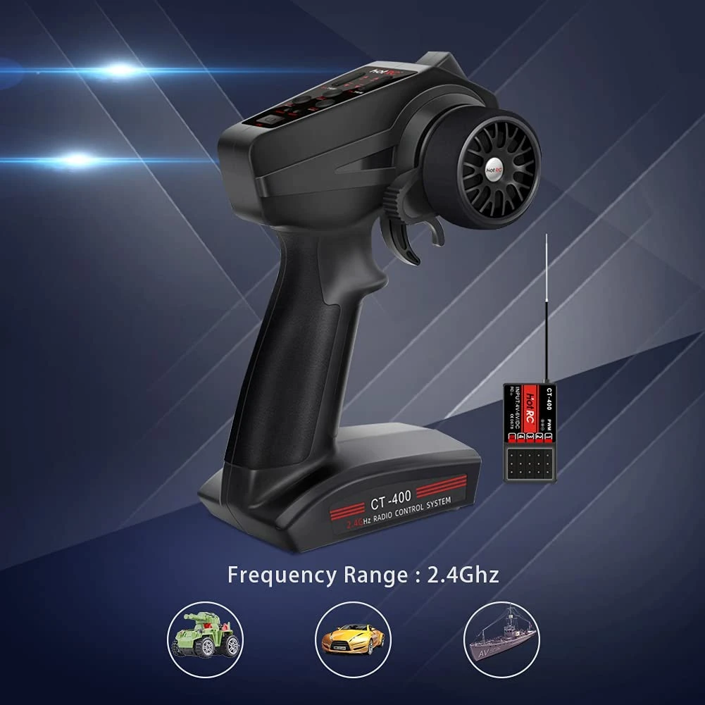 HotRC CT-400 4 Channel 2.4GHz RC Remote Control FHSS PWM One-handed Control For RC Cars, Boats, Tamiya, Bait Boats - Image 5