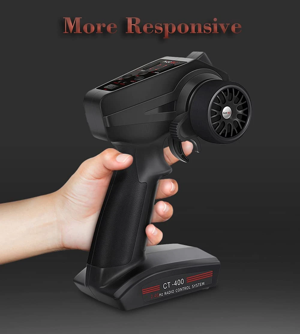 HotRC CT-400 4 Channel 2.4GHz RC Remote Control FHSS PWM One-handed Control For RC Cars, Boats, Tamiya, Bait Boats - Image 2