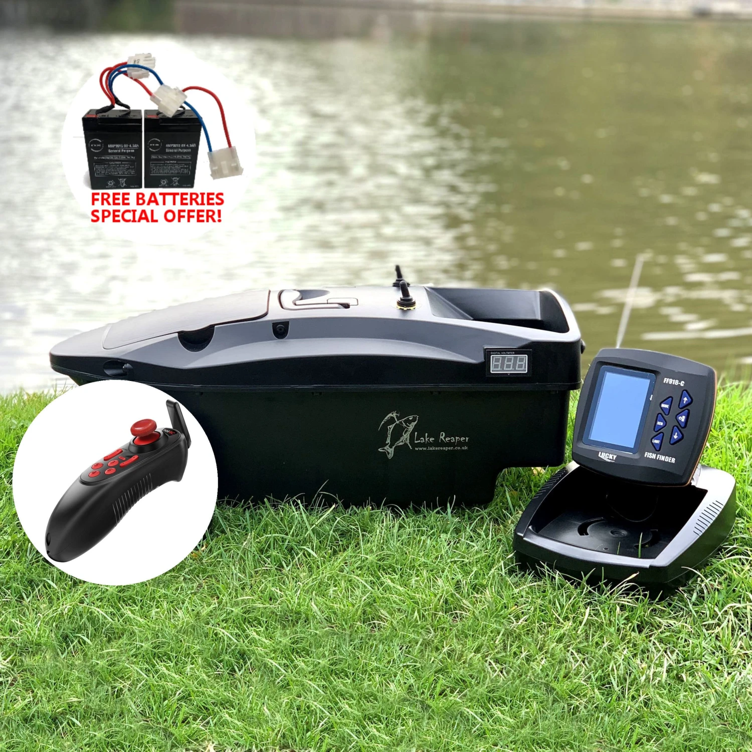 Lake Reaper Bait Boat With Fish Finder With Single Handed Control – Black