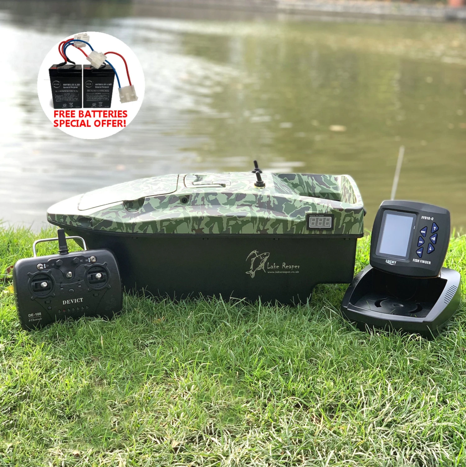 Lake Reaper Bait Boat With Fish Finder Camouflage Now With The Latest Telemetry Handset