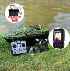 Lake Reaper Bait Boat Camo With FF718LiC Hand Held Fish Finder Now With The Latest Telemetry Handset
