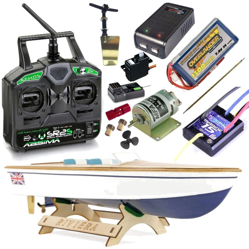 Riviera Motor Boat Wooden Boat Kit Radio Control RC Bundle 400mm Bundle 2