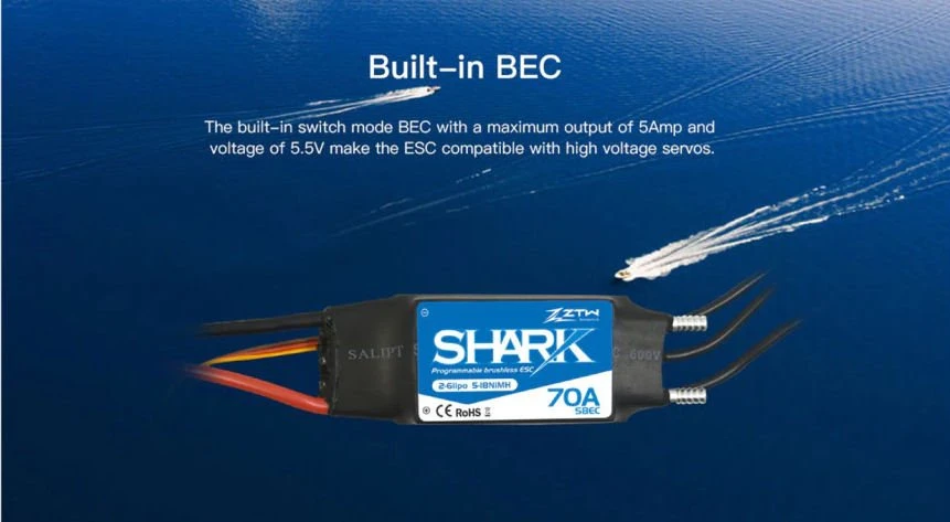 ZTW Shark Marine 20A SBEC ESC G2 2-4 Cells LiPo (Water-cooled) 5–12 Cell NiMH Packs - Image 4