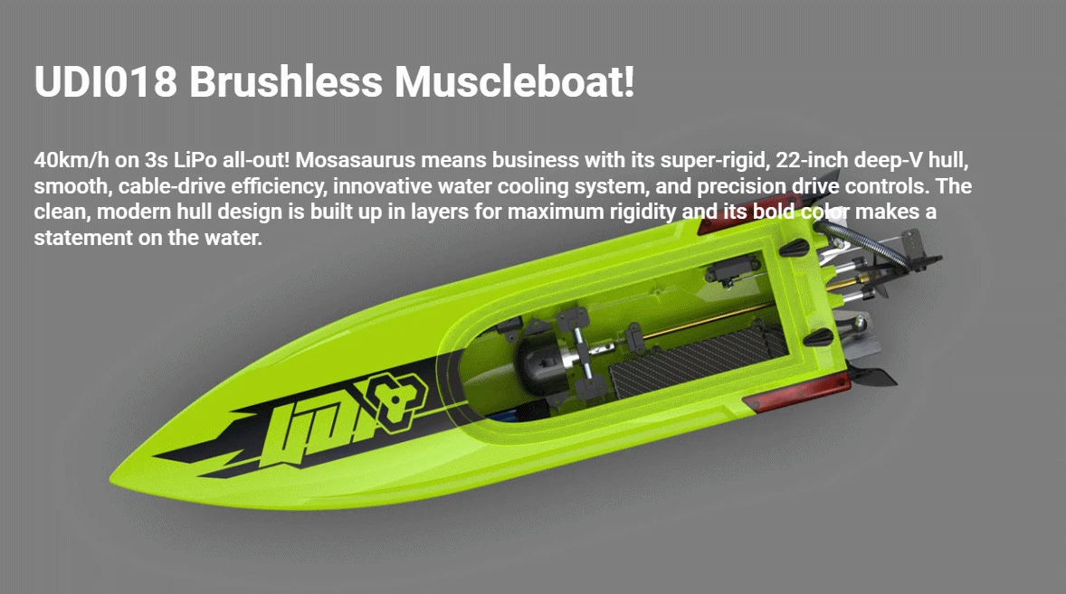 UDI Mosasaurus RC Radio Remote Control Brushless Speed Boat Green UDI018 - Image 9